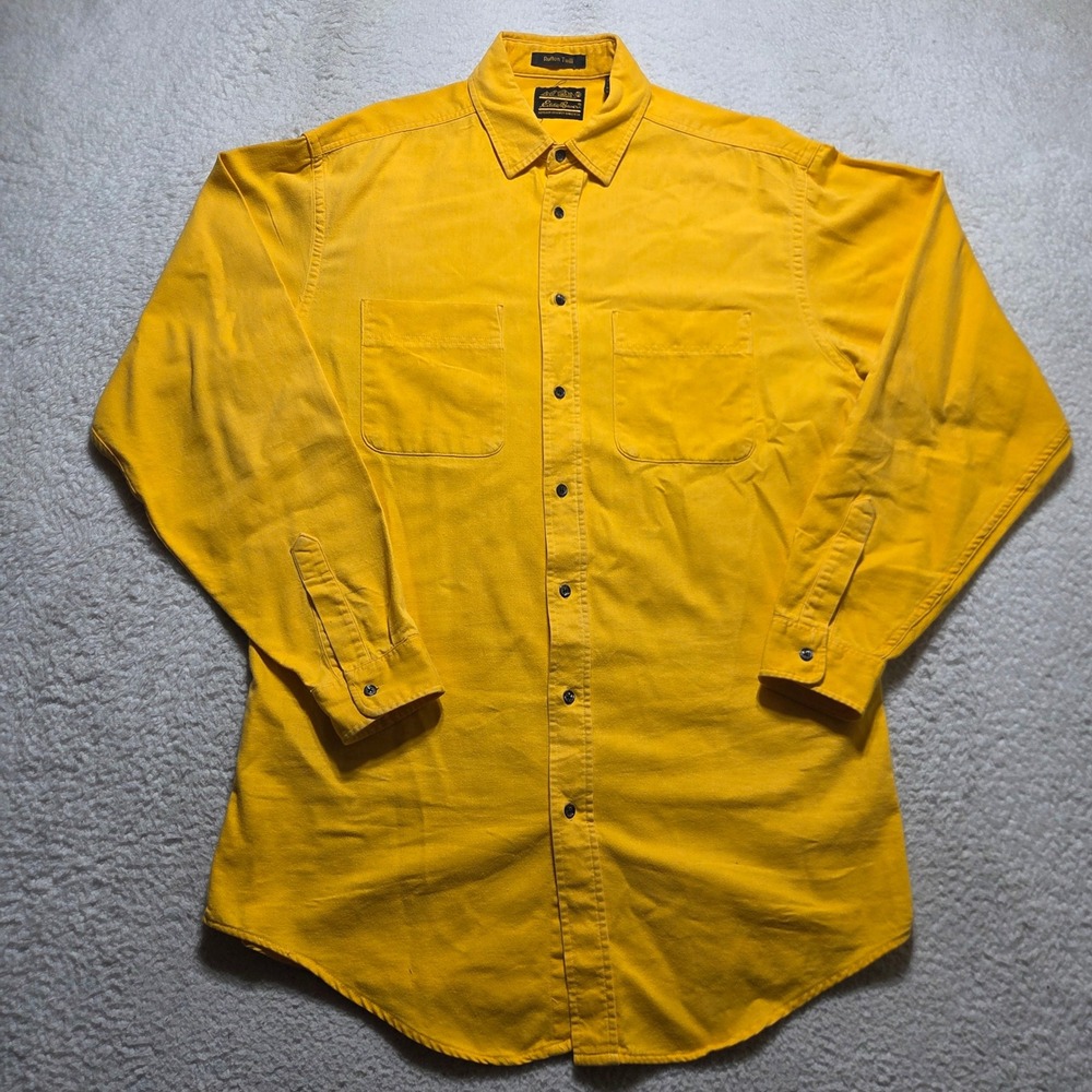 Vintage 80s Eddie Bauer Button Up Shirt Mens Large Tall Yellow Rufton Twill